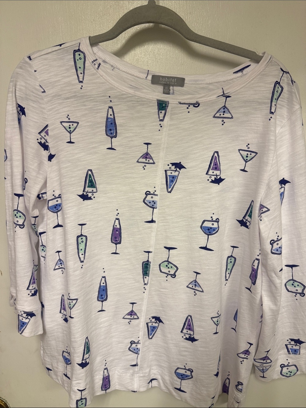Habitat White Long-Sleeve Tee with Colorful Cocktail Print